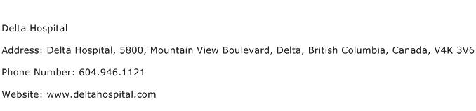 Delta Hospital Address Contact Number