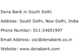 Dena Bank in South Delhi Address Contact Number