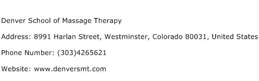 Denver School of Massage Therapy Address Contact Number