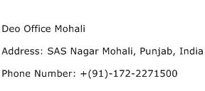 Deo Office Mohali Address Contact Number