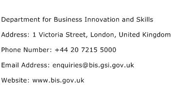 Department for Business Innovation and Skills Address Contact Number
