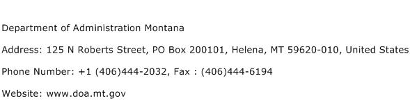 Department of Administration Montana Address Contact Number