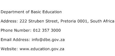 Department of Basic Education Address Contact Number
