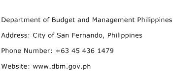 Department of Budget and Management Philippines Address Contact Number