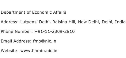Department of Economic Affairs Address Contact Number