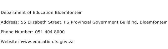 Department of Education Bloemfontein Address Contact Number