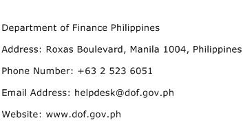 Department of Finance Philippines Address Contact Number