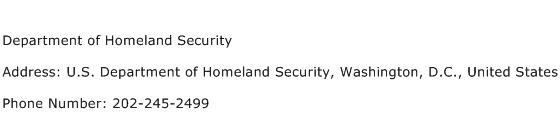 Department of Homeland Security Address Contact Number
