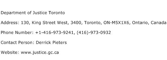 Department of Justice Toronto Address Contact Number