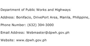 Department of Public Works and Highways Address Contact Number