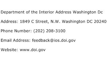 Department of the Interior Address Washington Dc Address Contact Number