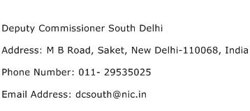 Deputy Commissioner South Delhi Address Contact Number