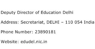 Deputy Director of Education Delhi Address Contact Number