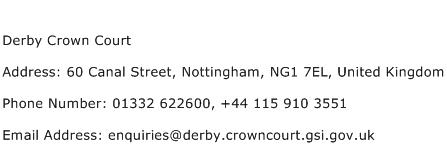Derby Crown Court Address Contact Number