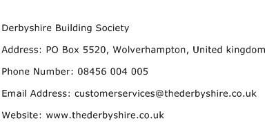 Derbyshire Building Society Address Contact Number