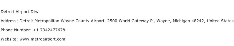Detroit Airport Dtw Address Contact Number