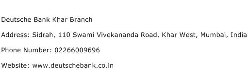 Deutsche Bank Khar Branch Address Contact Number