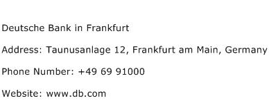 Deutsche Bank in Frankfurt Address Contact Number