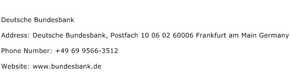 Deutsche Bundesbank Address Contact Number