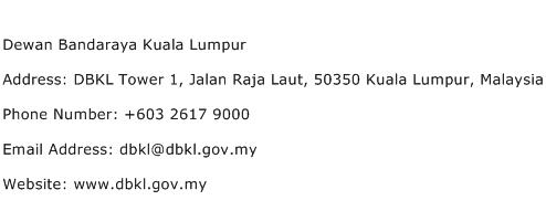 Dewan Bandaraya Kuala Lumpur Address Contact Number