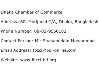 Dhaka Chamber of Commerce Address Contact Number