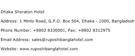 Dhaka Sheraton Hotel Address Contact Number
