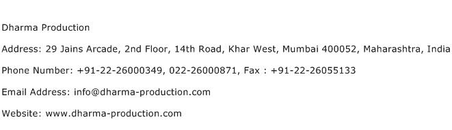 Dharma Production Address Contact Number
