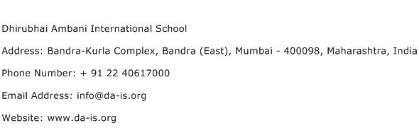 Dhirubhai Ambani International School Address Contact Number