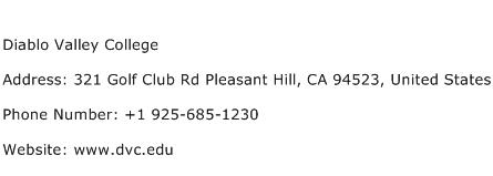 Diablo Valley College Address Contact Number
