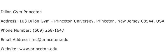 Dillon Gym Princeton Address Contact Number