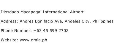Diosdado Macapagal International Airport Address Contact Number