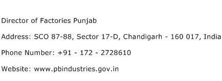 Director of Factories Punjab Address Contact Number