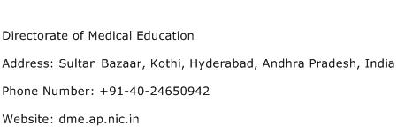 Directorate of Medical Education Address Contact Number