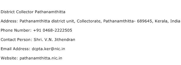 District Collector Pathanamthitta Address Contact Number