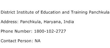 District Institute of Education and Training Panchkula Address Contact Number