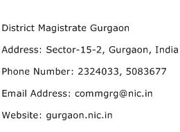 District Magistrate Gurgaon Address Contact Number