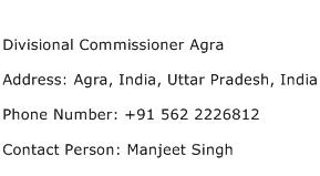 Divisional Commissioner Agra Address Contact Number