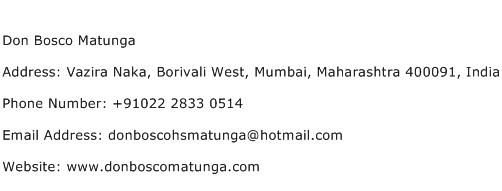 Don Bosco Matunga Address Contact Number