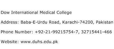 Dow International Medical College Address Contact Number
