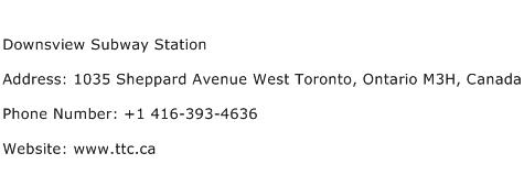Downsview Subway Station Address Contact Number