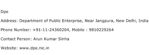 Dpe Address Contact Number