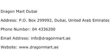Dragon Mart Dubai Address Contact Number