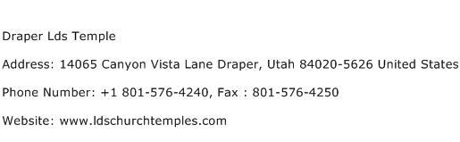 Draper Lds Temple Address Contact Number