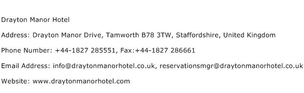 Drayton Manor Hotel Address Contact Number