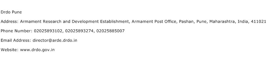 Drdo Pune Address Contact Number