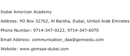 Dubai American Academy Address Contact Number