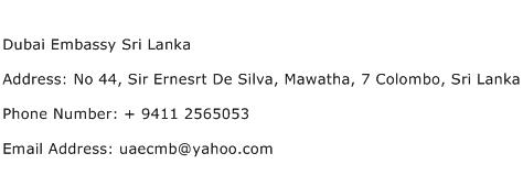 Dubai Embassy Sri Lanka Address Contact Number