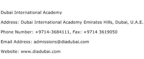 Dubai International Academy Address Contact Number