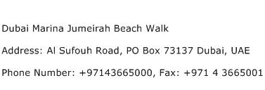 Dubai Marina Jumeirah Beach Walk Address Contact Number