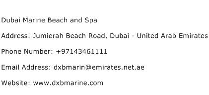Dubai Marine Beach and Spa Address Contact Number
